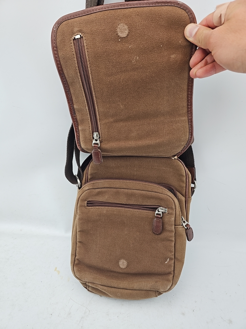 Pendleton Brown Canvas Messenger with Multicolor Geometric Panel - Picture 6 of 9